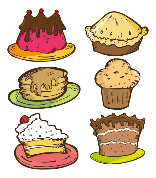 Collection of Cakes Doodle - Vector, Image
