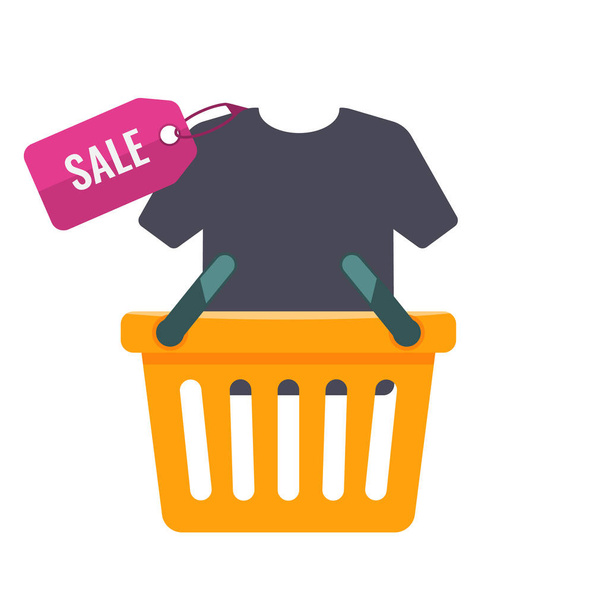 Shopping basket and shirt with price tag. Vector illustration - Vector, Image