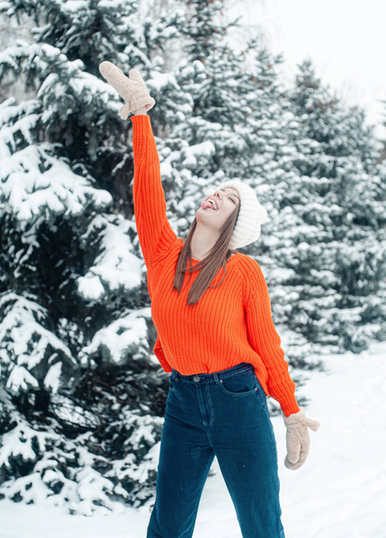Портрет молодой женщины в зимнем парке - Фото, изображение