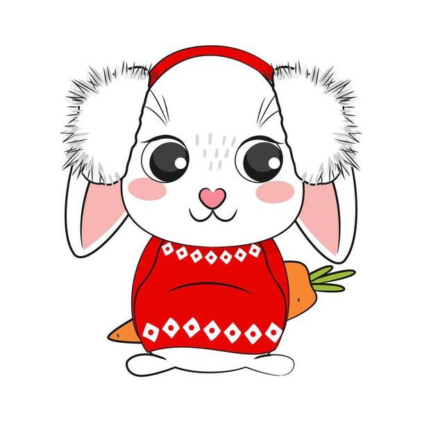Cute cartoon Merry Christmas bunny, rabbit. Vector stock illustration. - ベクター画像