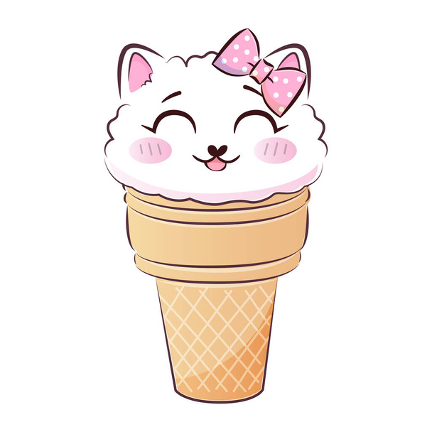 Cute sweet kitty cat in ice crem. Vector stock illustration. - Vektor, Bild