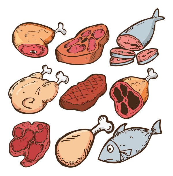 Conjunto de diferentes tipos de carne
 - Vector, imagen