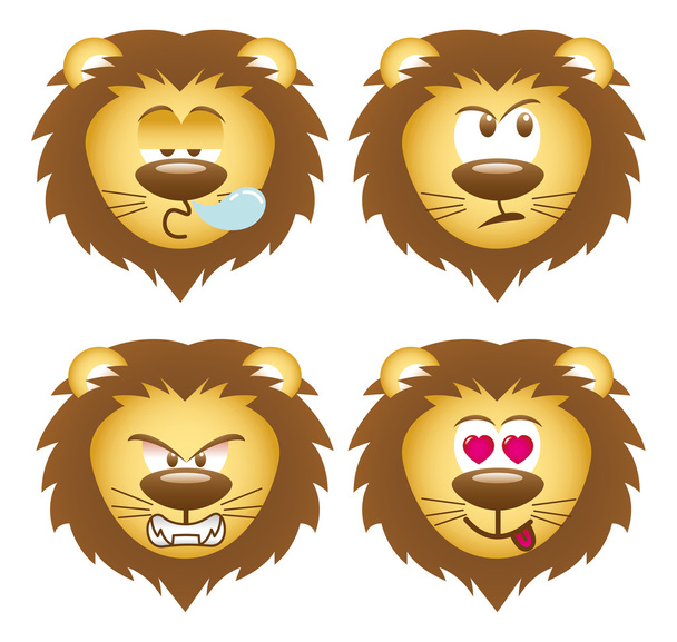 conjunto de iconos de caras de león
 - Vector, Imagen