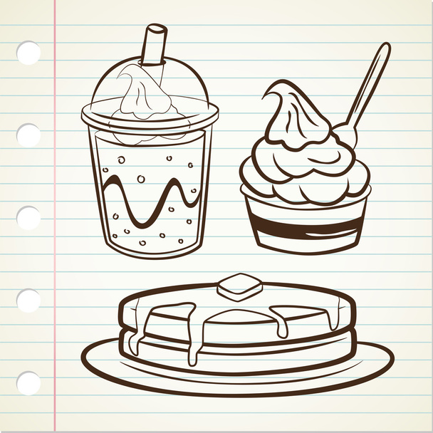 frozen yogurt, pancake, and soft drink - Vector, Image