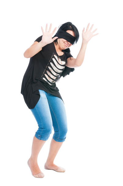 Blindfolded teen girl acting scared - Photo, Image