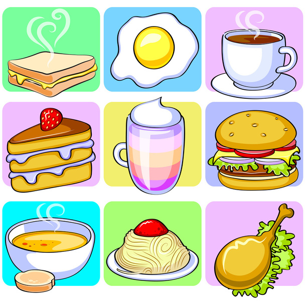 Set of delicious drinks and food - ベクター画像