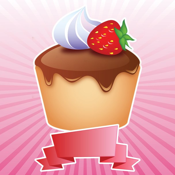 γλυκιά σοκολάτα cupcake με φράουλες και κρέμα γάλακτος - Διάνυσμα, εικόνα
