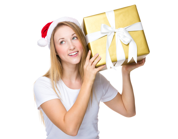 Christmas woman with gift box - Фото, изображение