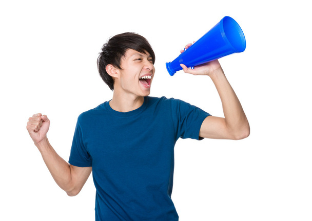 Man yelling with megaphone - Foto, Imagen