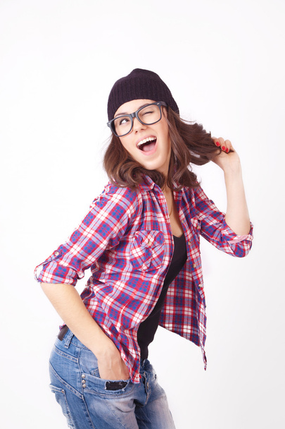süße Hipster Teenager Mädchen mit Hut - Foto, Bild