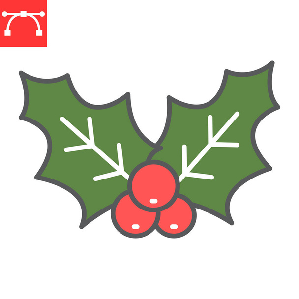 Christmas holly berry color line icon, holiday and decoration, holly berry christmas vector icon, vector graphics, editable stroke filled outline sign, eps 10. - Vettoriali, immagini