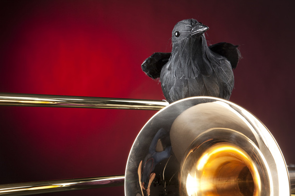 Halloween trombón a crow červená - Fotografie, Obrázek