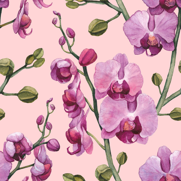Seamless pattern with orchid flowers - Foto, afbeelding