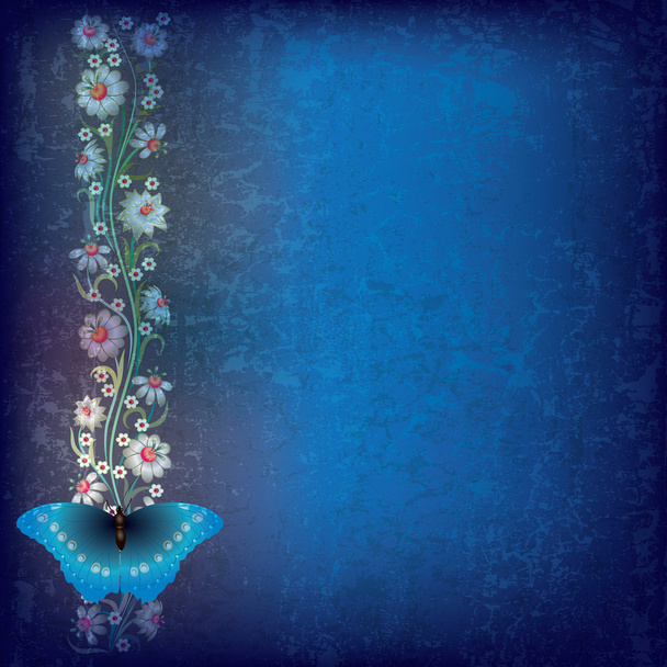 abstrakte Grunge-Illustration mit Schmetterling und Blumen - Vektor, Bild