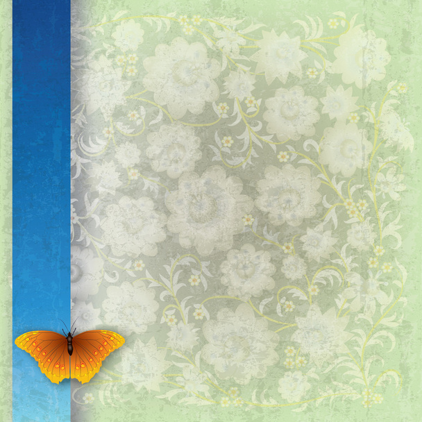 illustrazione astratta grunge con farfalla e fiori
 - Vettoriali, immagini