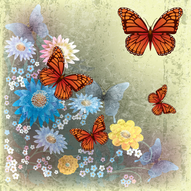 illustration grunge abstraite avec papillon et fleurs
 - Vecteur, image