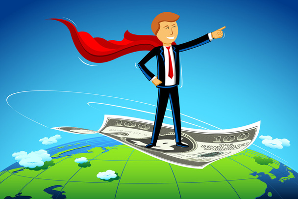 Business Man Flying on Dollar - Vector, Image