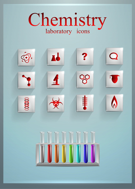 Química. Set de iconos de cristal brillante
 - Vector, imagen