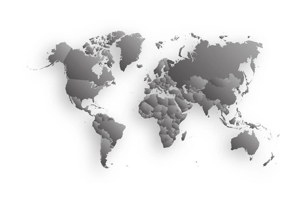 vector illustartion of gray colored world map with shadow on white background - Vektor, Bild