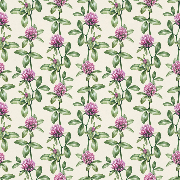 Watercolor clover flowers  pattern - Фото, изображение