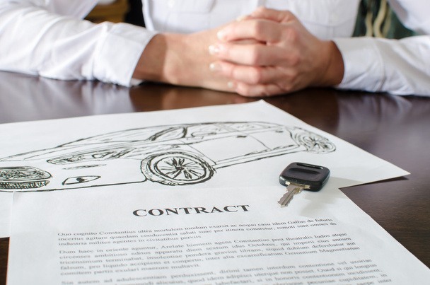 Female car buyer sitting in front of contract - Foto, immagini