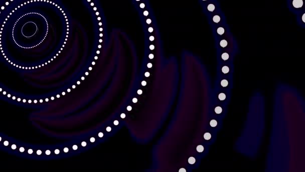Абстрактные движущиеся концентрические кольца светящихся сфер на тёмном фоне. Дизайн. Поток круглых силуэтов точек - Кадры, видео
