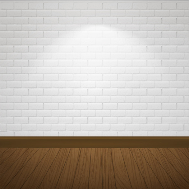 εσωτερική σκηνή με τοίχο από τούβλα και ξύλινο πάτωμα - Διάνυσμα, εικόνα