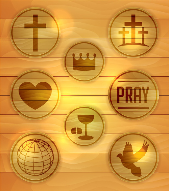 Conjunto de iconos religiosos de madera Ilustración
 - Vector, Imagen