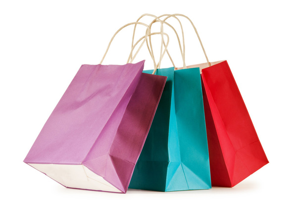 Colourful paper shopping bags isolated on white - Φωτογραφία, εικόνα