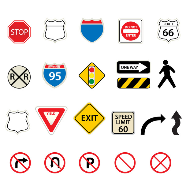 Traffic and road signs - Vector, Image