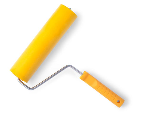 Rodillo de pintura amarillo, aislado sobre fondo blanco. Con sombra
 - Foto, Imagen