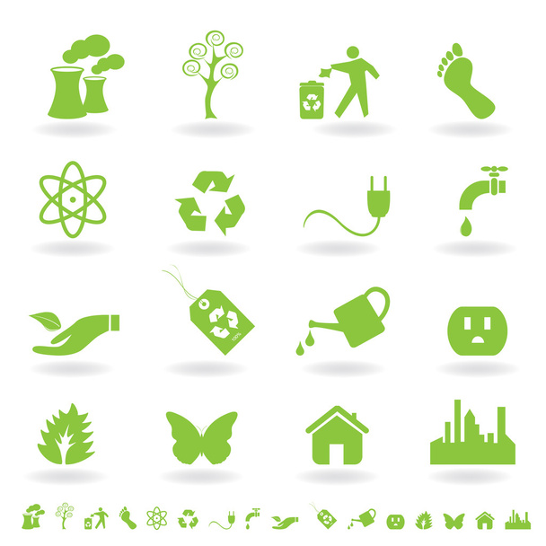 Зеленый Эко икона set - Вектор,изображение