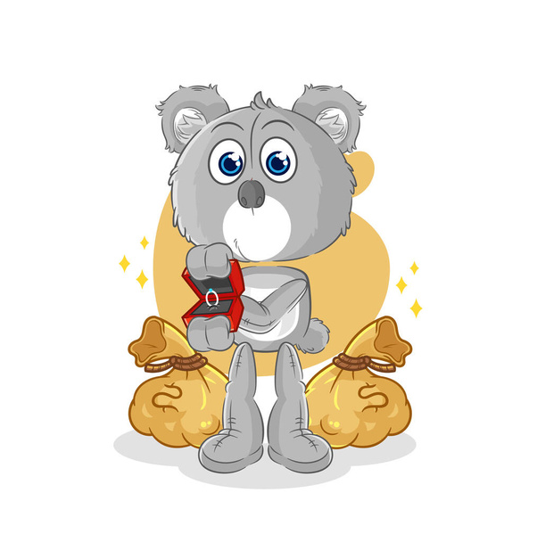 the koala propose with ring. cartoon mascot vecto - Vektor, obrázek