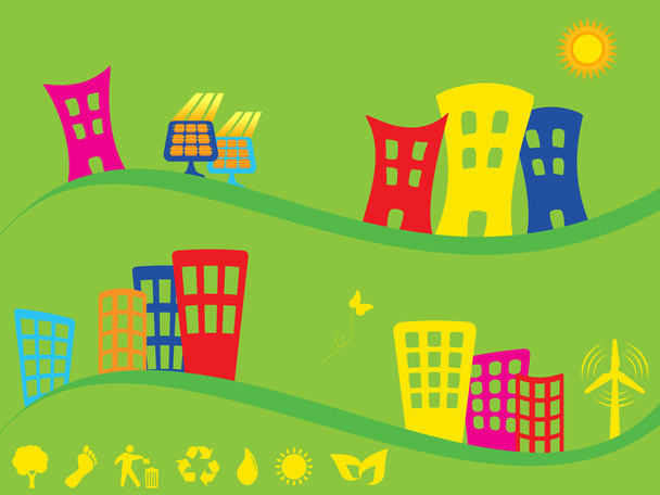 zielone miasto za pomocą alternatywnych źródeł energii - Wektor, obraz