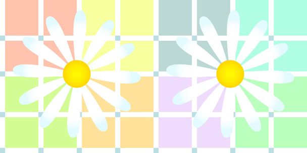 Daisies over soft pastel plaid - Vector, afbeelding
