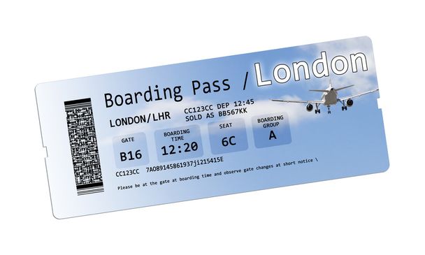 Flugtickets nach London isoliert auf weiß  - Foto, Bild