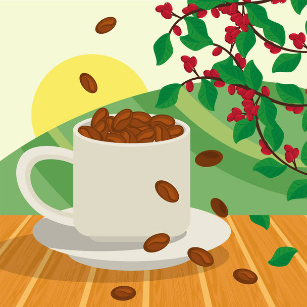 coffee cup and grains scene poster - Vector, imagen