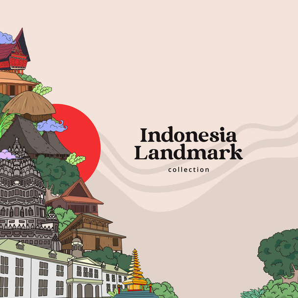 Indonesia Landmark. Hand drawn Indonesian cultures background - Vecteur, image