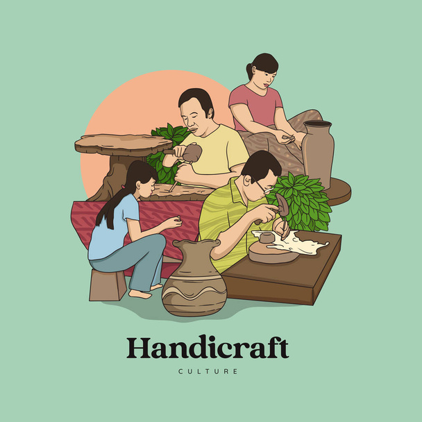 Hand drawn Handicraft traditional culture. Sculpture, Pottery and Puppet craftsman - Vector, imagen