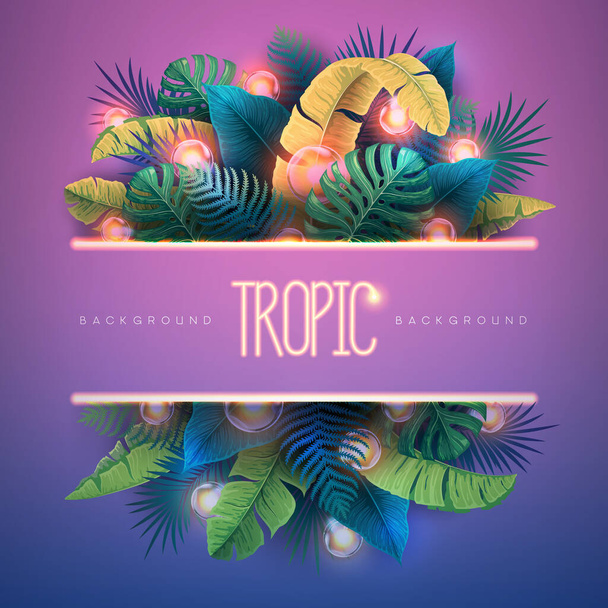 Summer background with electric modern lamps and tropic leaves. Nature concept. Vector illustration - Vektor, Bild