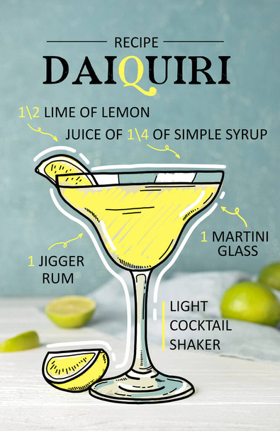 Glass of tasty daiquiri cocktail on table - Foto, Bild