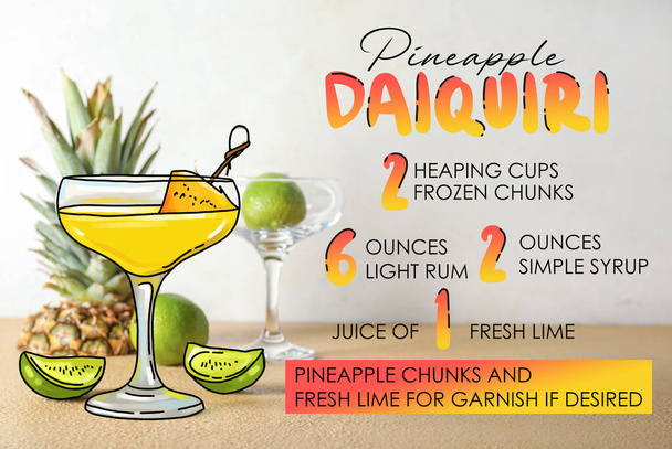 Glass of tasty pineapple daiquiri cocktail on table - Valokuva, kuva