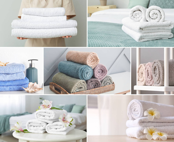 Collage with different soft terry towels - Foto, afbeelding