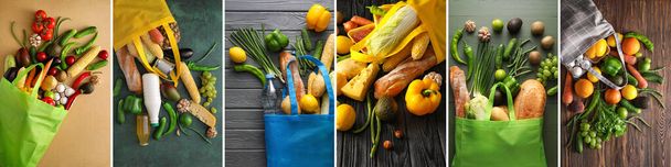 Collection of different grocery bags with fresh products - Zdjęcie, obraz