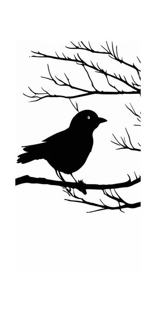 A silhouette of a bird with tree branches isolated on a white vertical background. - Vecteur, image