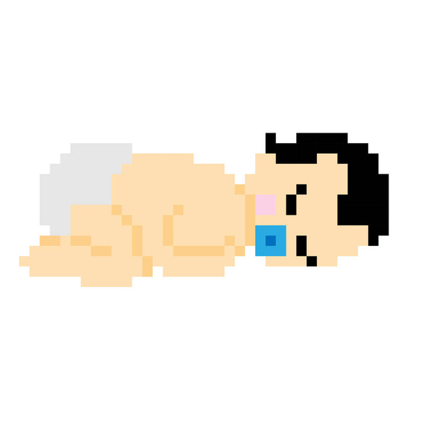 A simple pixel art of a sleeping newborn baby character on a white background - Vektor, obrázek