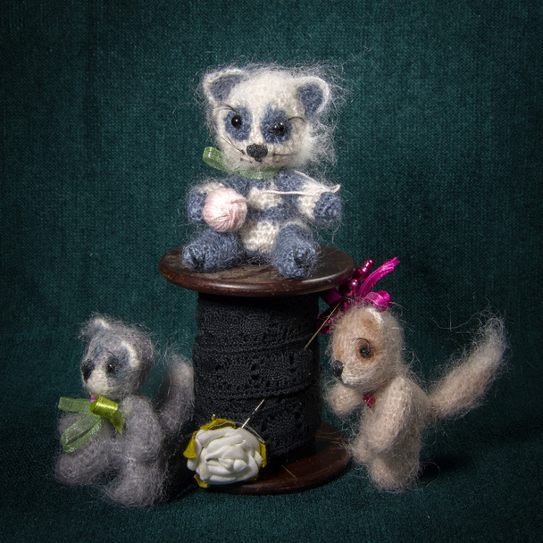 Compositions artistiques avec des animaux tricotés. Chatons
. - Photo, image