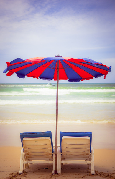 Sun lounger on Deserted wild beach tropical paradise - Photo, Image