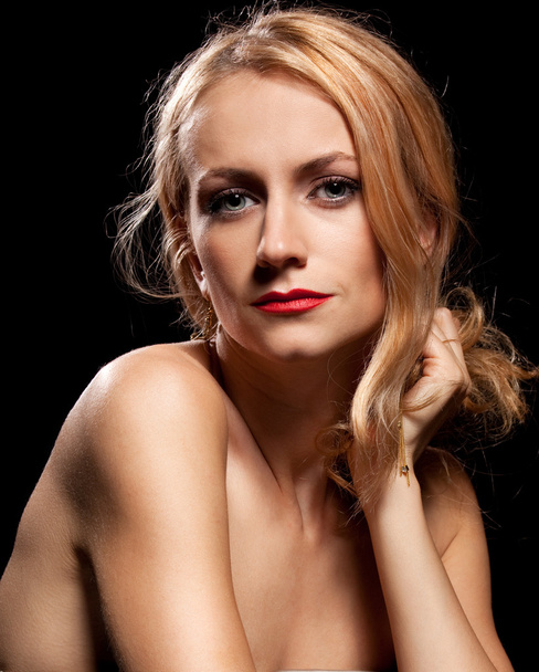 Fashion portrait of sensual young woman on black background - Φωτογραφία, εικόνα