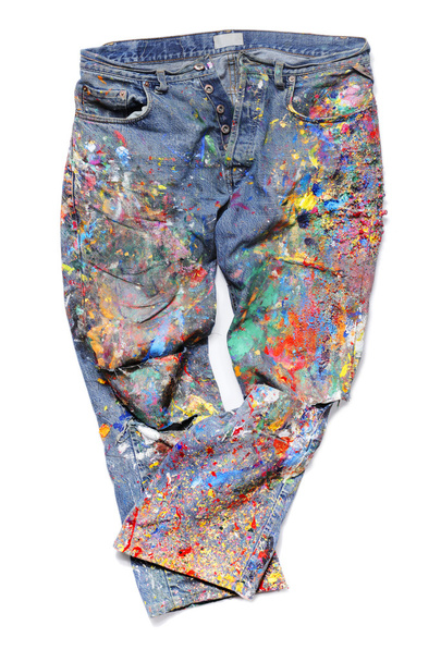 Jeans covered acrylic paints - 写真・画像